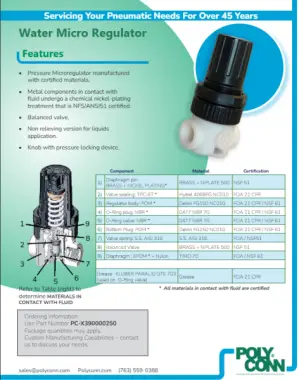 Water Micro Regulator data sheet