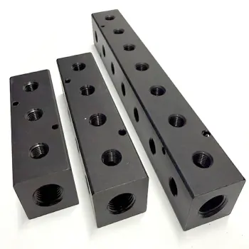 Wide Spaced 90&deg; Black Anodized Pneumatic Manifolds